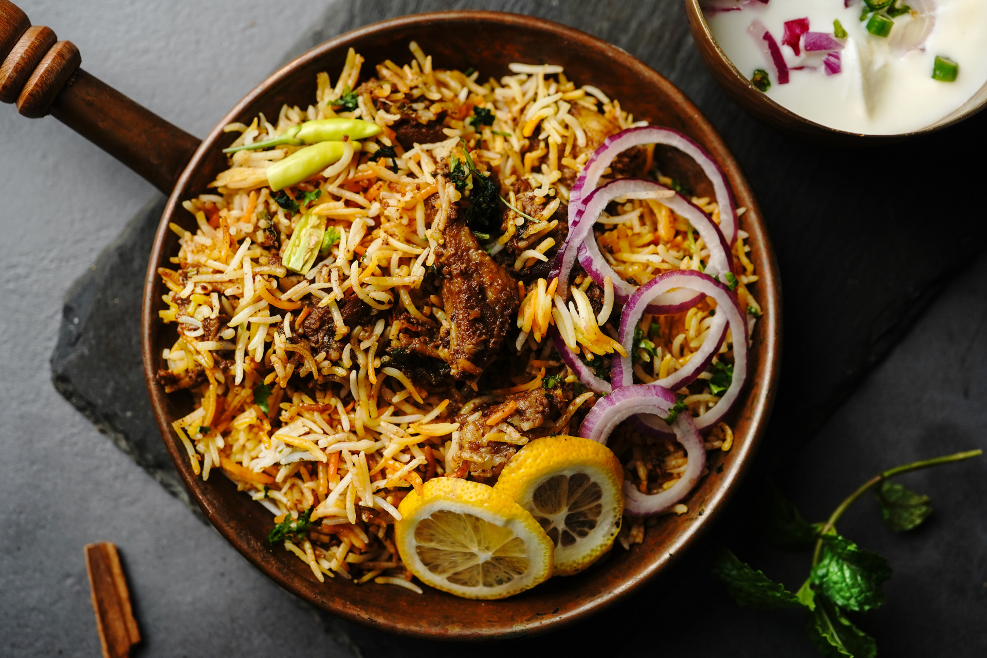 Hyderabadi Mutton Biryani with Yoghurt Raita Recipe